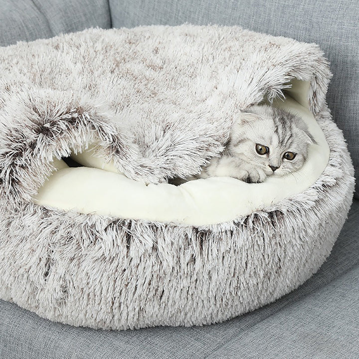 Cuccia a Ciambella Semi-Coperta per Cani e Gatti - Pelliccia Sintetica Calda, Antiscivolo e Lavabile Scuccia™