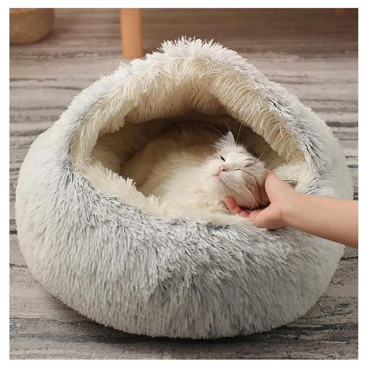 Cuccia a Ciambella Semi-Coperta per Cani e Gatti - Pelliccia Sintetica Calda, Antiscivolo e Lavabile Scuccia™