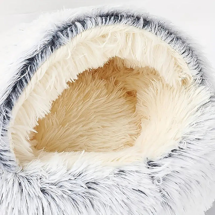 Cuccia a Ciambella Semi-Coperta per Cani e Gatti - Pelliccia Sintetica Calda, Antiscivolo e Lavabile Scuccia™