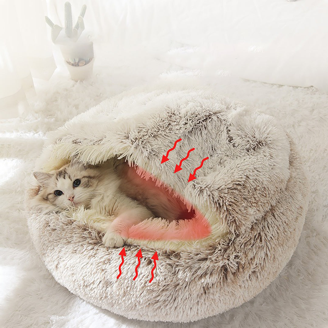 Cuccia a Ciambella Semi-Coperta per Cani e Gatti - Pelliccia Sintetica Calda, Antiscivolo e Lavabile Scuccia™